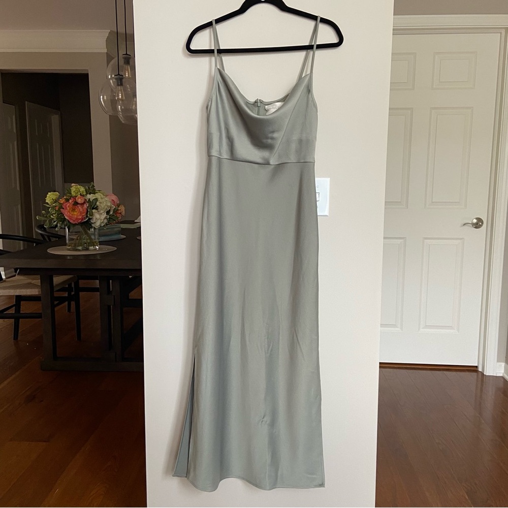 BHLDN Sage Green Satin Midi Slip Dress
